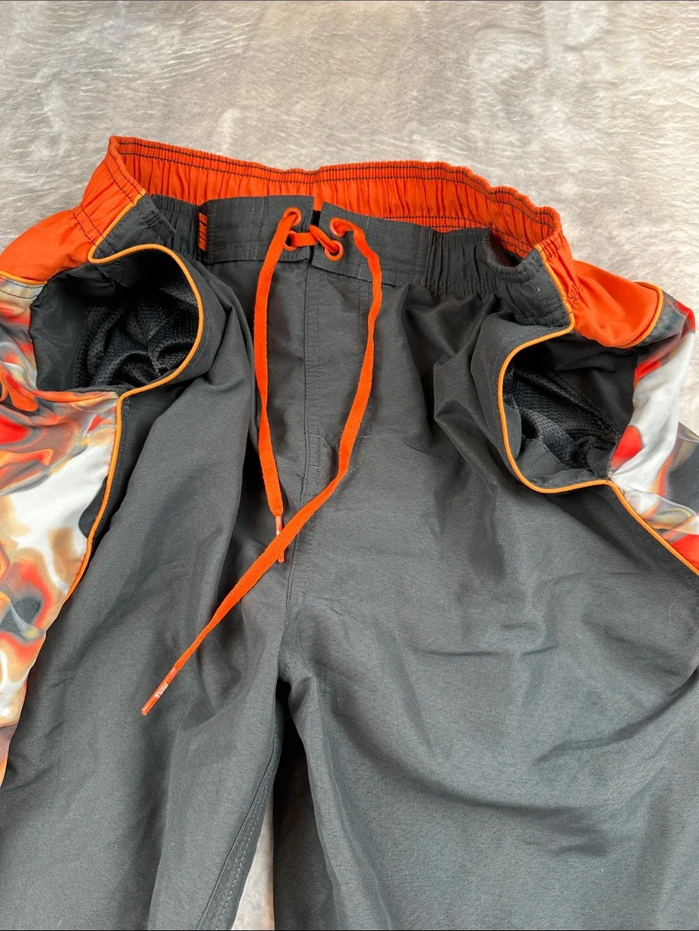 Nike Swim Volley Shorts Mens XL Black Orange Lined Drawstring Beach Trunks